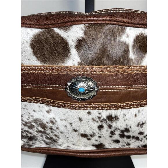MYRA BAG Crossbody Hair On Hide Bag Brown Cream NWT Turquoise Concho - Picture 2 of 10